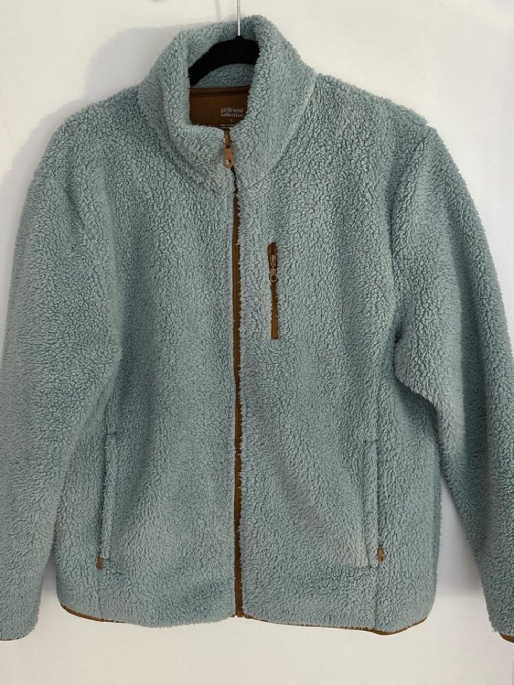 Dusty Teal Full‑Zip High Collar Sherpa Fleece Jacket